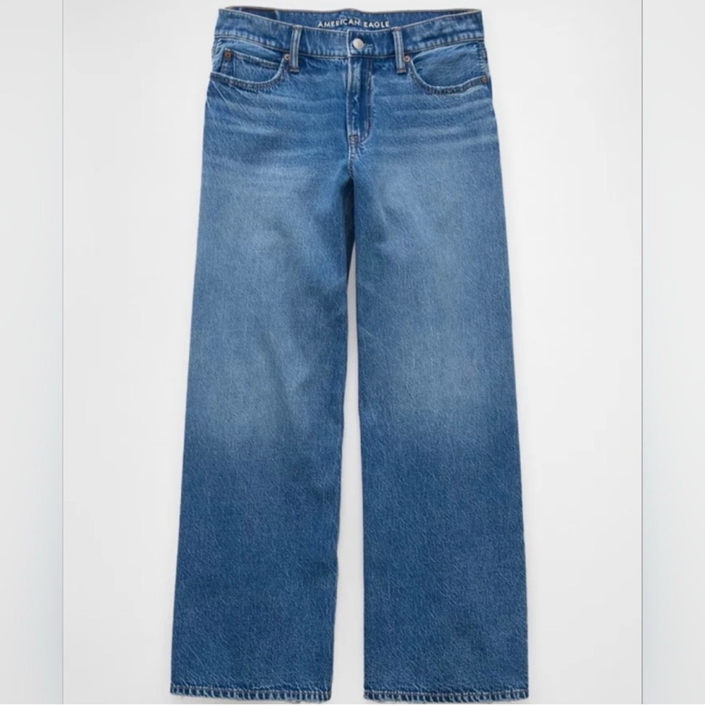 American Eagle Strigid Low Rise Ultra Wide Leg Jeans Women’s Sz 2 Short Blue - Picture 5 of 16
